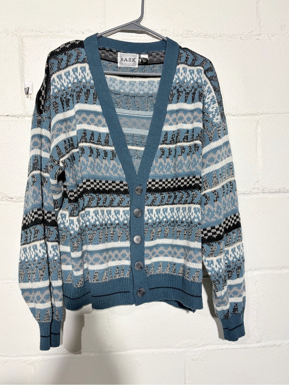 Men's Blue Patterned Button Cardigan
